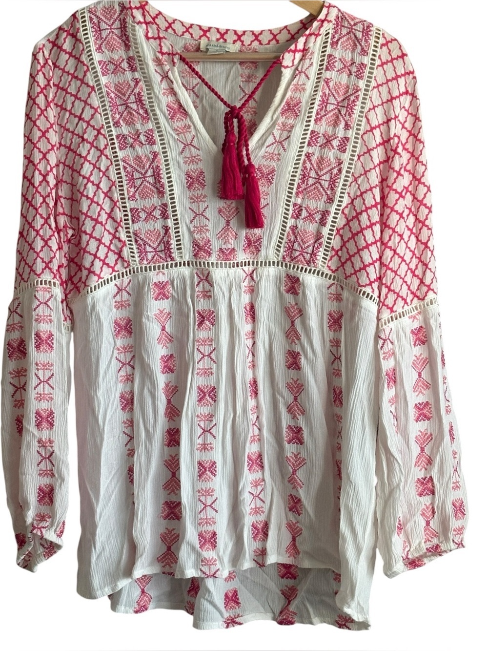 Sundance Peasant Tunic Pink White Womens Size Small Boho